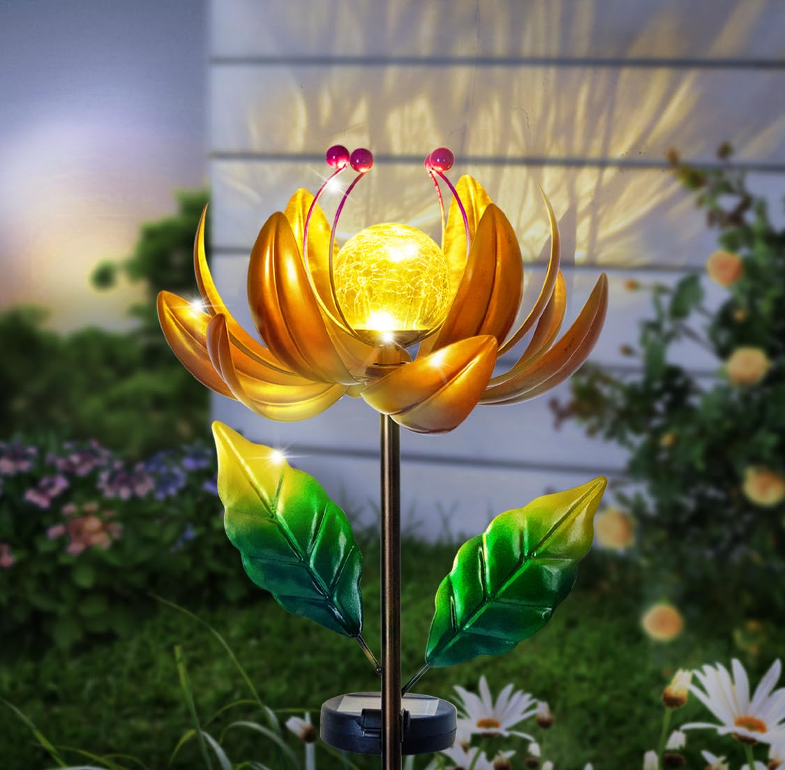 SUCUY 35.4 inch total height lotus spinner creates vertical garden interest.