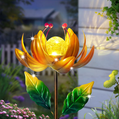 SUCUY solar lotus wind spinner in the garden glows at night, boosting curb appeal.