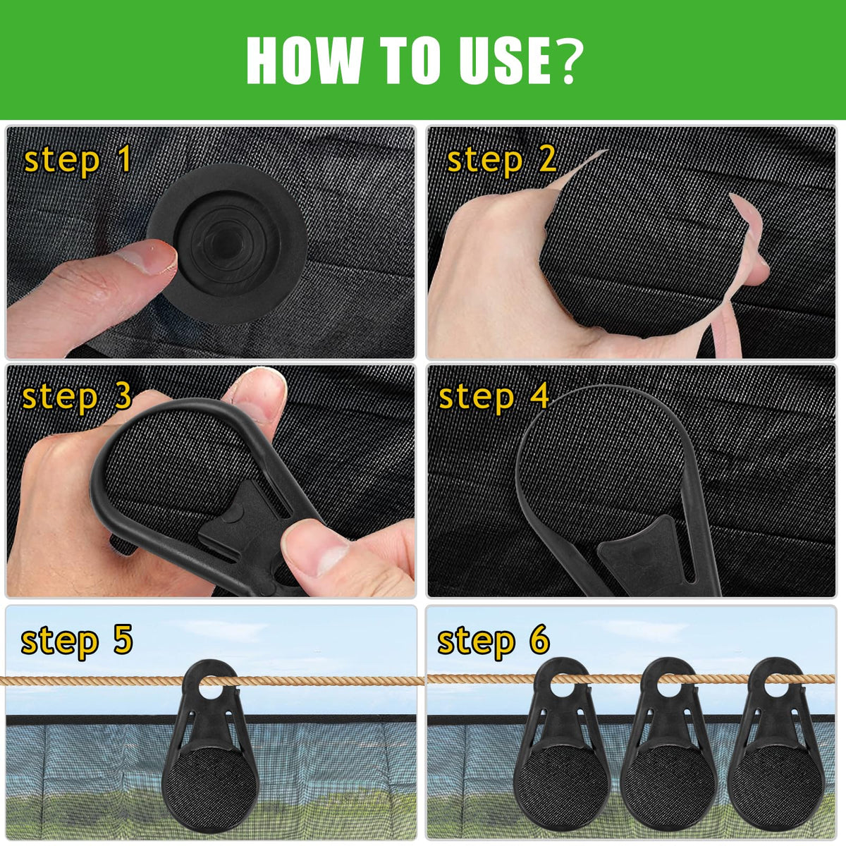 Sudopru shade clip showing rope threading for quick fixing.