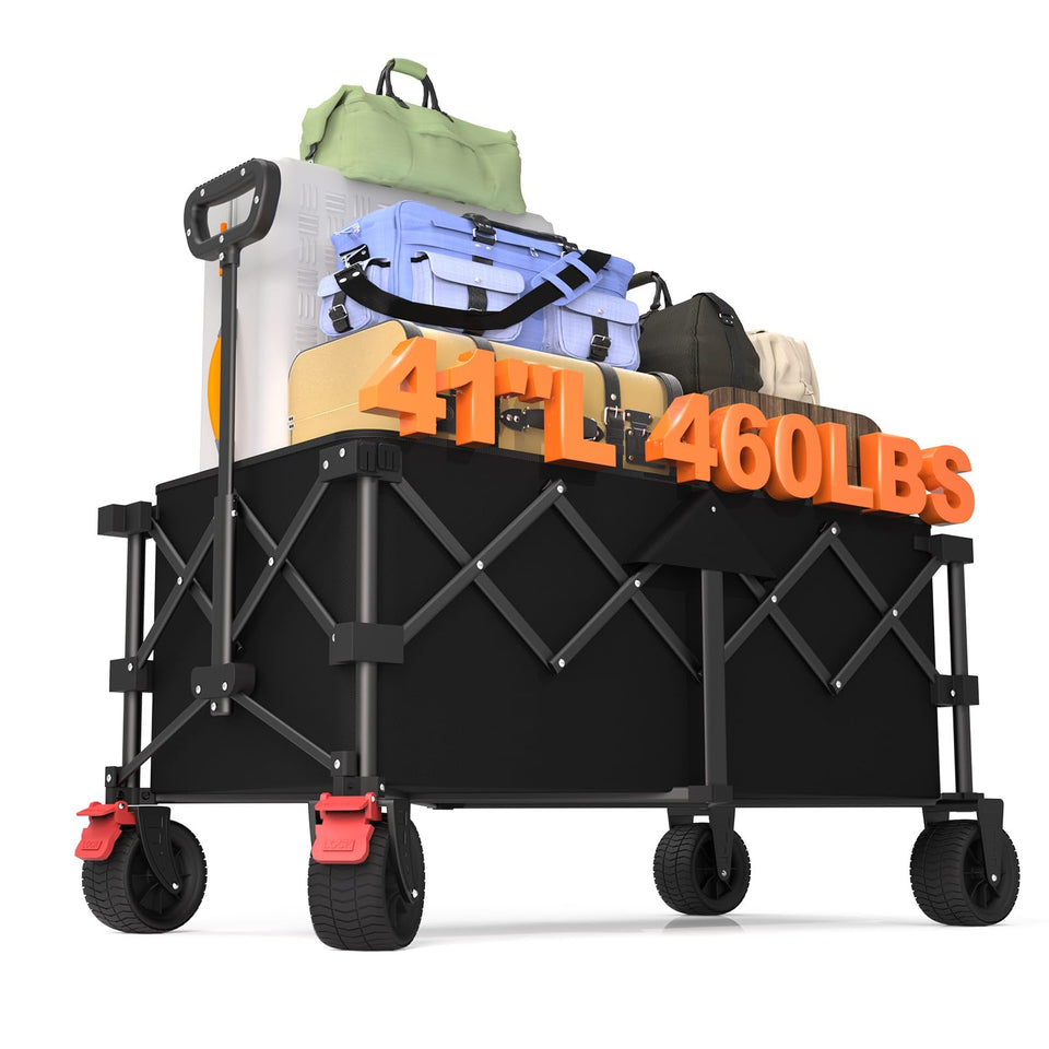 Suemoss 41-inch collapsible wagon extended for easy transport and family outings.