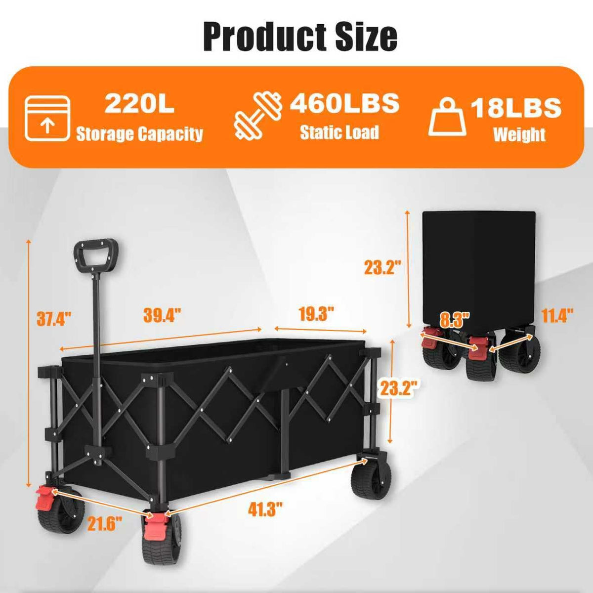 Suemoss all-terrain wheels provide stable motion on sand, grass, and gravel.