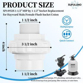 SUFULUNO white ABS flush union with 1-1/2 inch MPT threads for leak-proof connections.