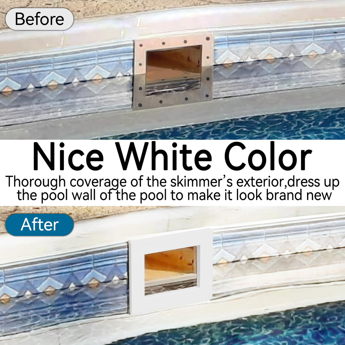 SUFULUNO SP1084F skimmer cover dresses up inground pool walls.