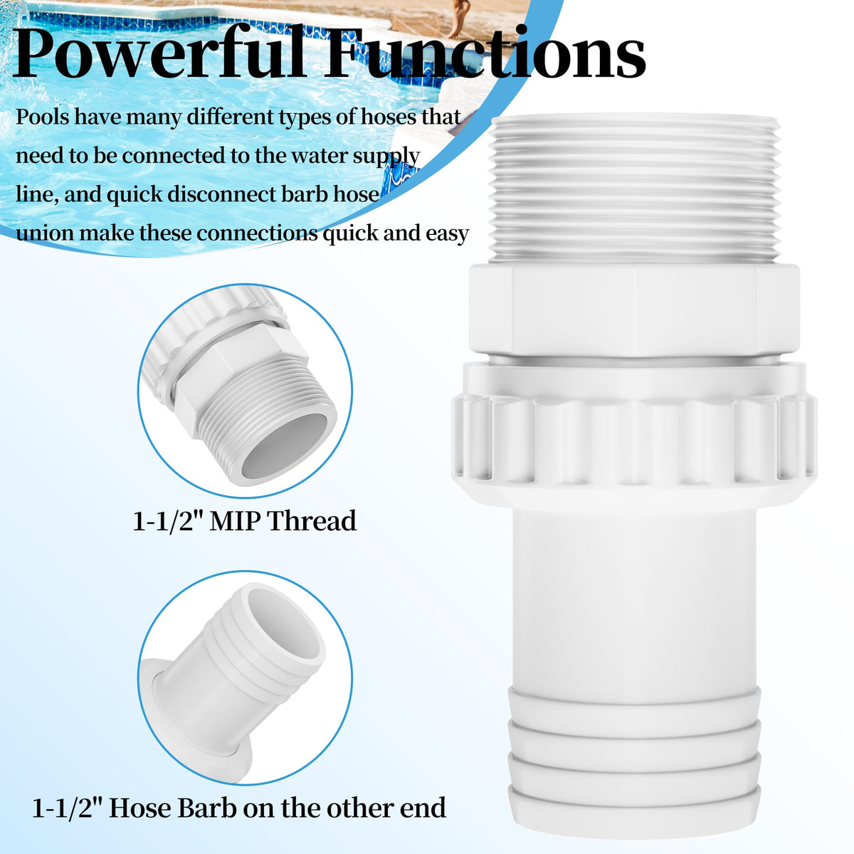 SUFULUNO pool fittings speed up maintenance and hose connections.