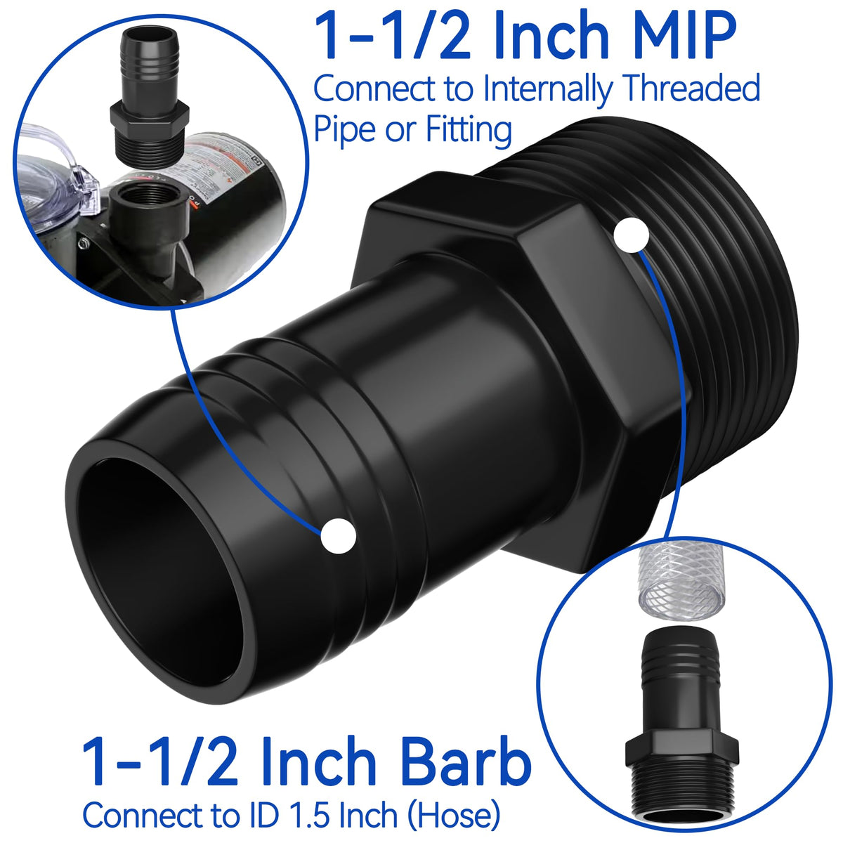 SPX1091Z2 adapter demonstrating 1.5 inch hose barb connection.