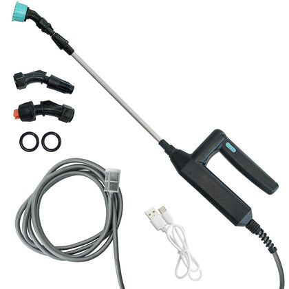 SUGOOE garden electric sprayer in action with a long 16.4 ft hose for easy reach