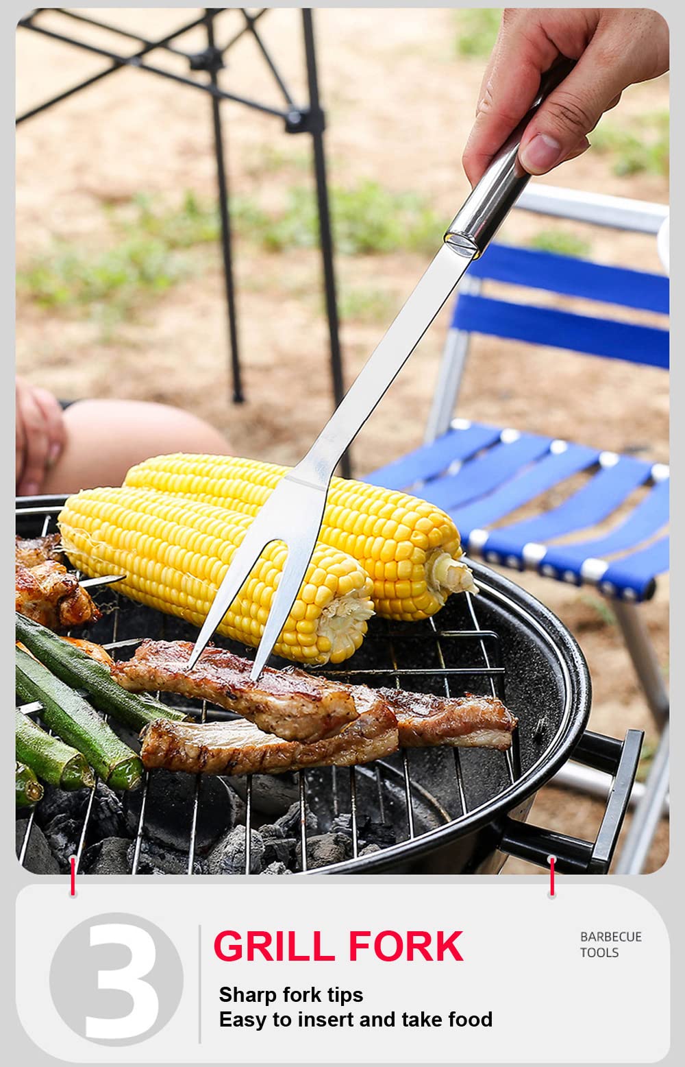 SUJAYU stainless steel grill fork for precise turning