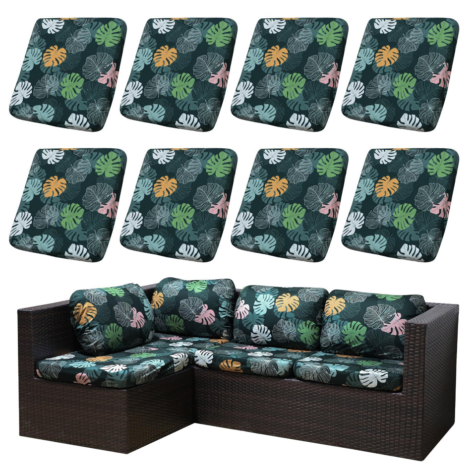 SUKAIKEQA outdoor cushion cover set, 8 pieces, weather-ready for patio furniture.