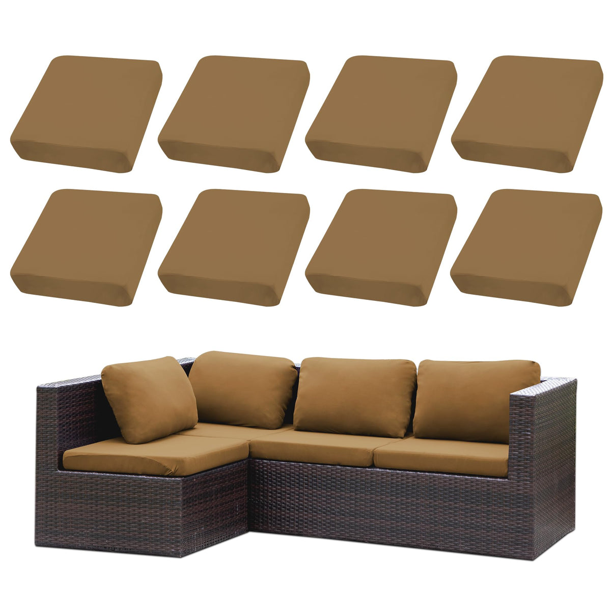 SUKAIKEQA 12-piece outdoor cushion covers protect patio cushions with a fresh look.