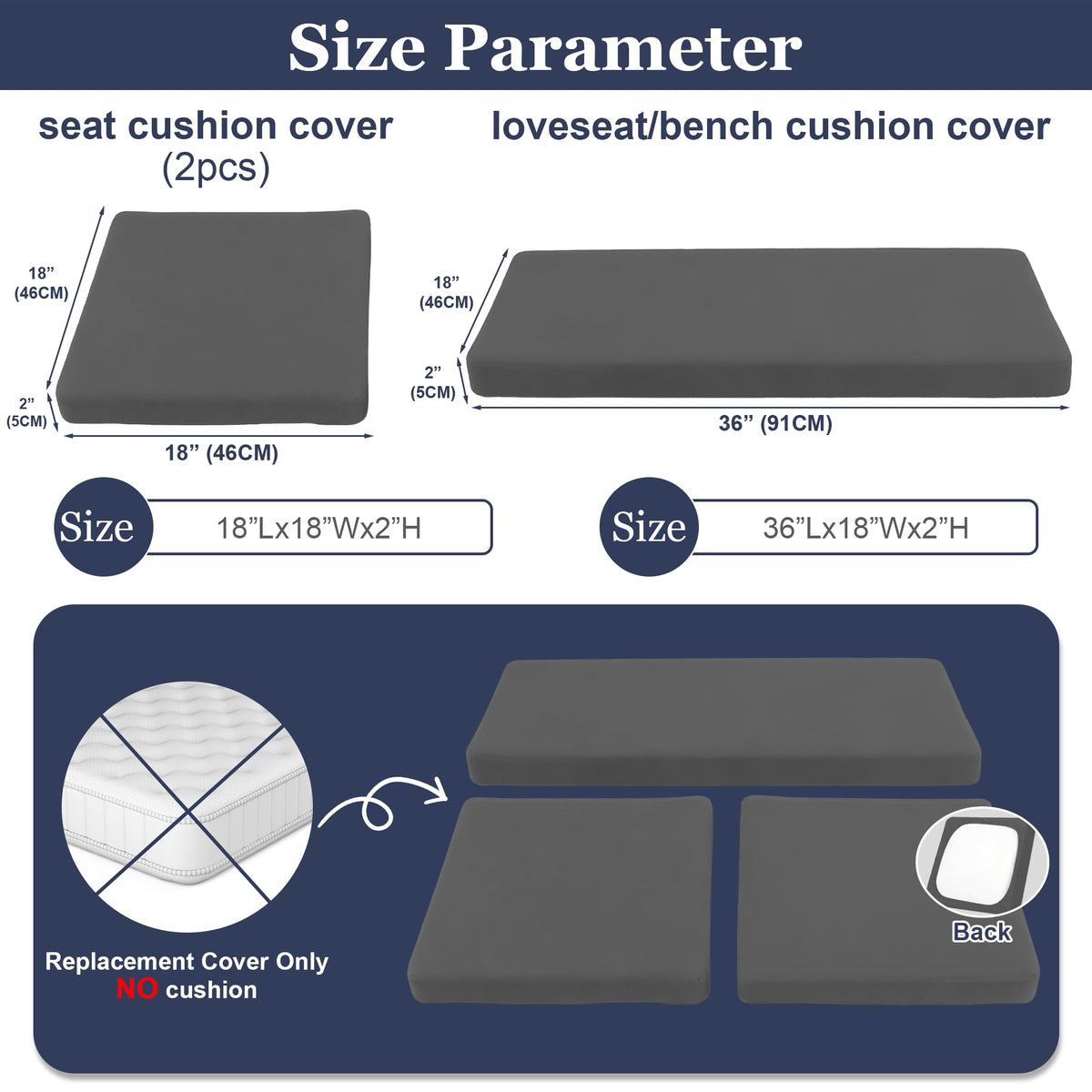 SUKAIKEQA outdoor cushion cover close-up shows elastic edge for a secure fit.