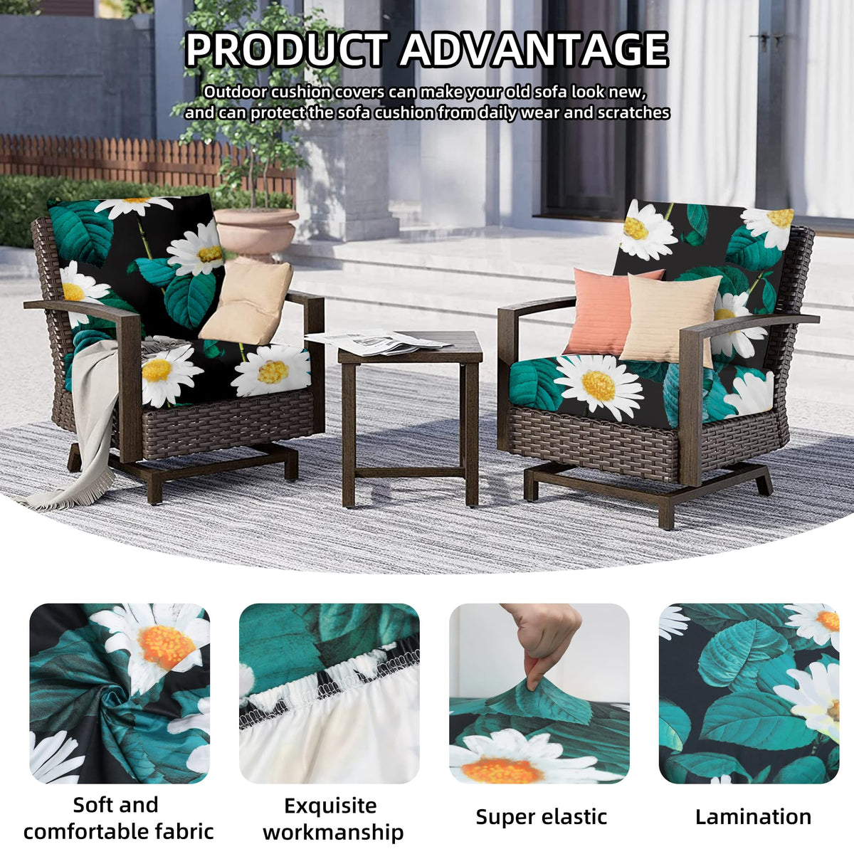 Elastic hem of SUKAIKEQA covers keeps cushions in place during windy days.