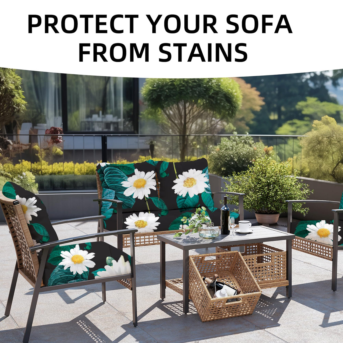 Multi-piece SUKAIKEQA set covers seat and back cushions for common outdoor configurations.