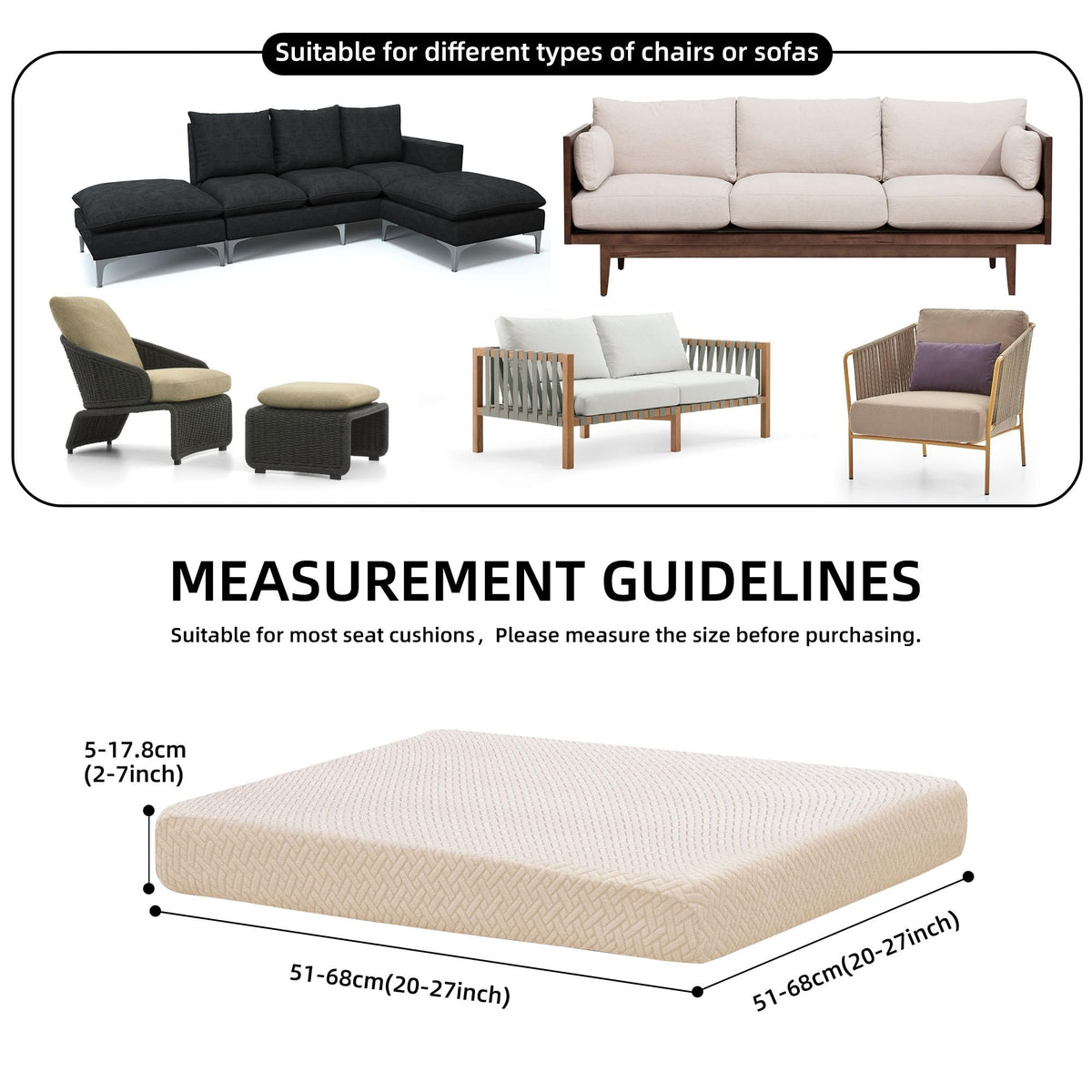 SUKAIKEQA stretch-fabric cushion covers slip securely over sectional cushions.