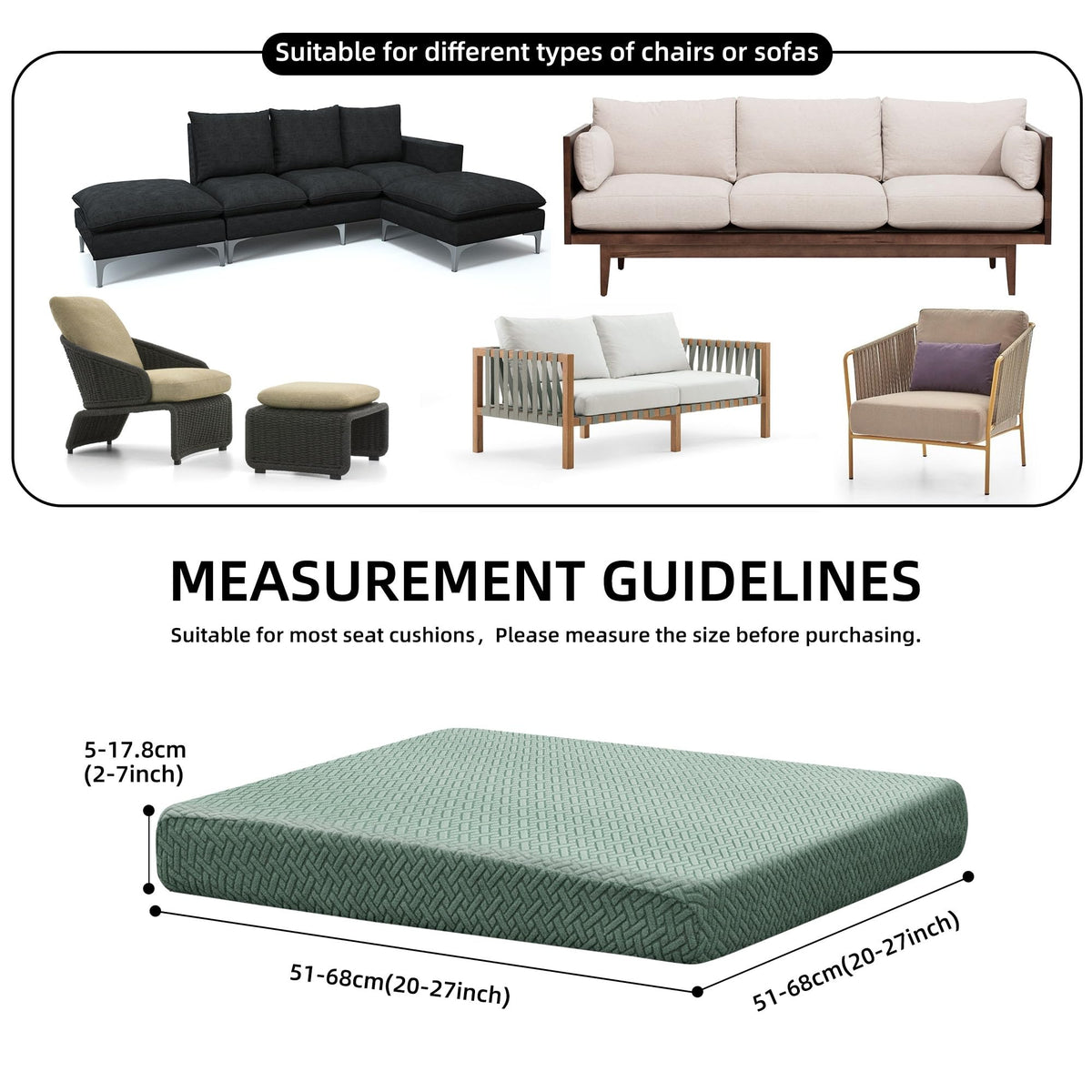 SUKAIKEQA stretch-fit cushion covers slip on securely without zippers
