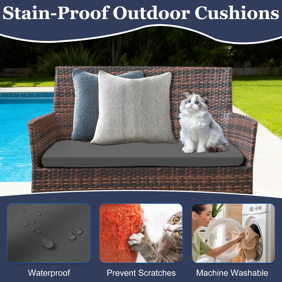 SUKAIKEQA waterproof shell keeps cushions dry during light rain and morning dew.