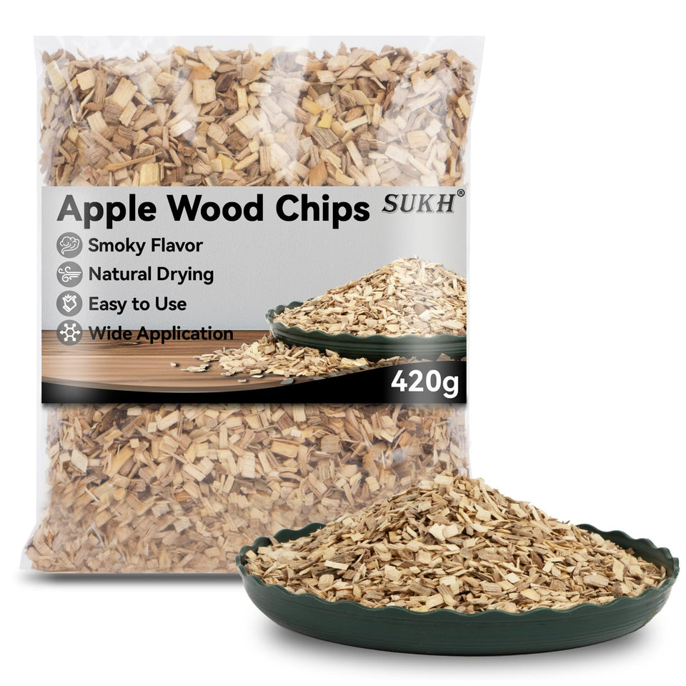 Sukh 420G apple wood chips packaging ready for grilling.