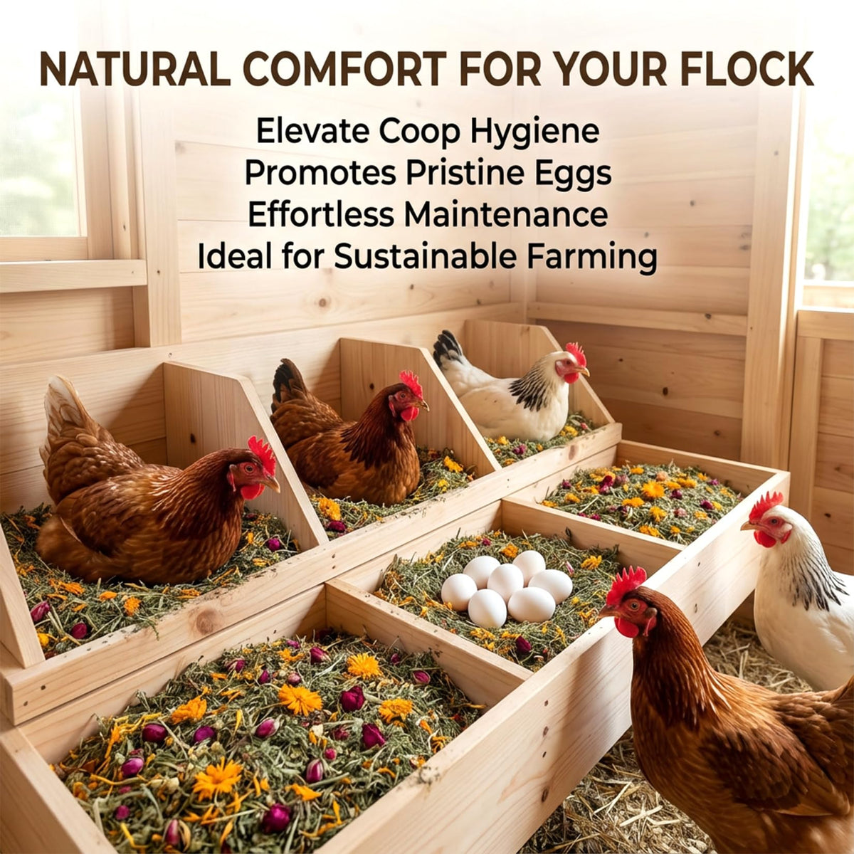 Sukh dust bath with herbs suggests a comfortable, well-scented area for birds.