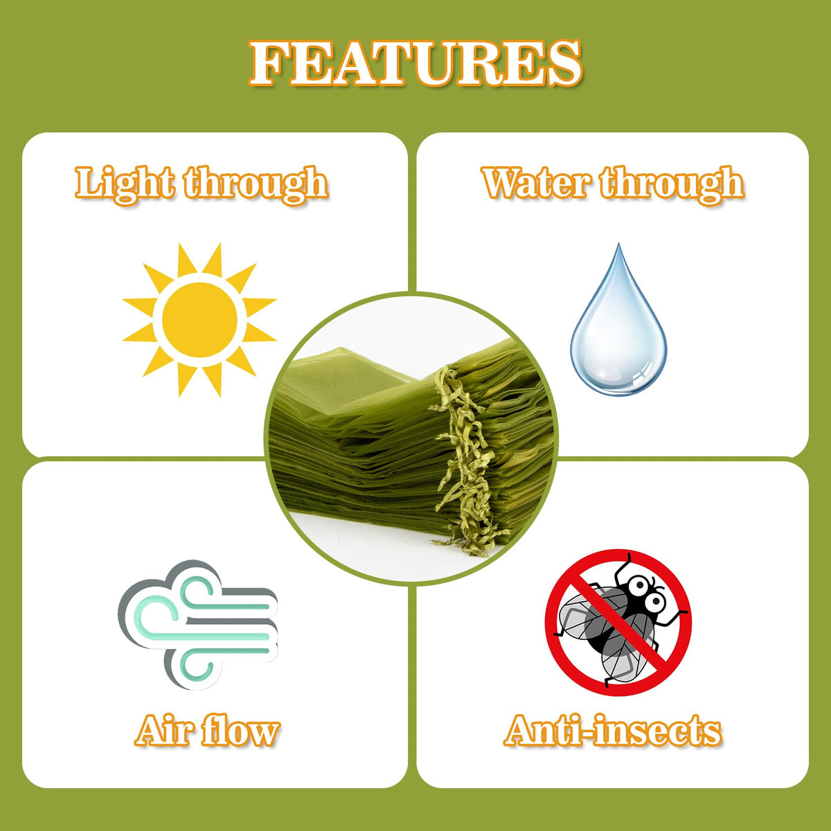 Sukh green net bags protecting crops while allowing light and rain