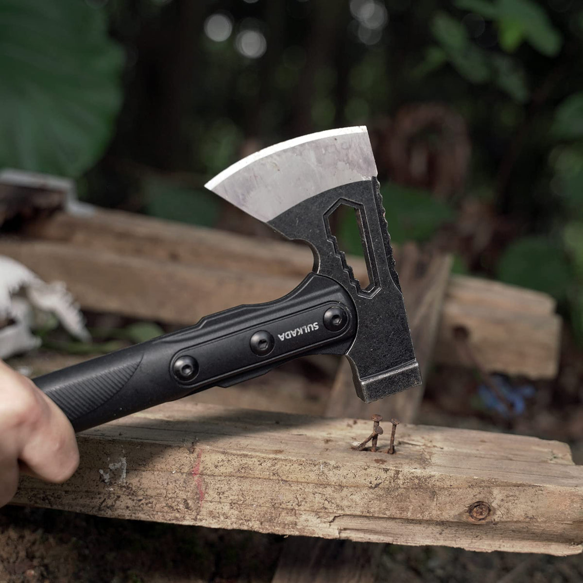 SULKADA camping hatchet full tool setup for outdoor tasks.