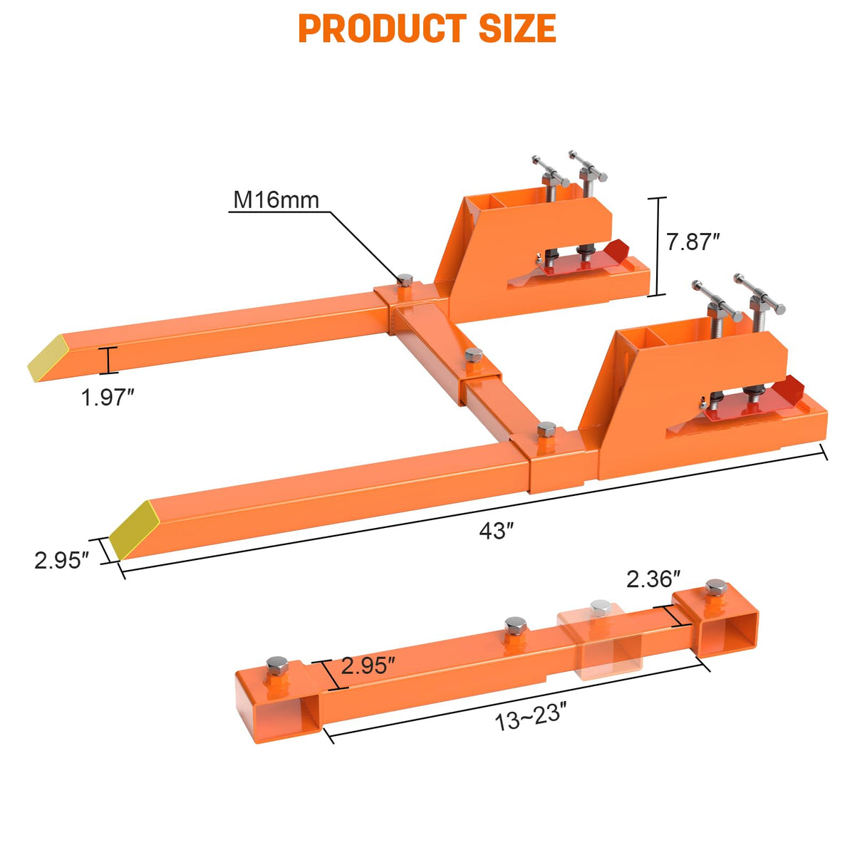 Sulythw clamp-on pallet forks with twin screw design for secure mounting