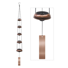 SumDirect wind chimes outdoor setup with five red copper bells for serene garden ambience.