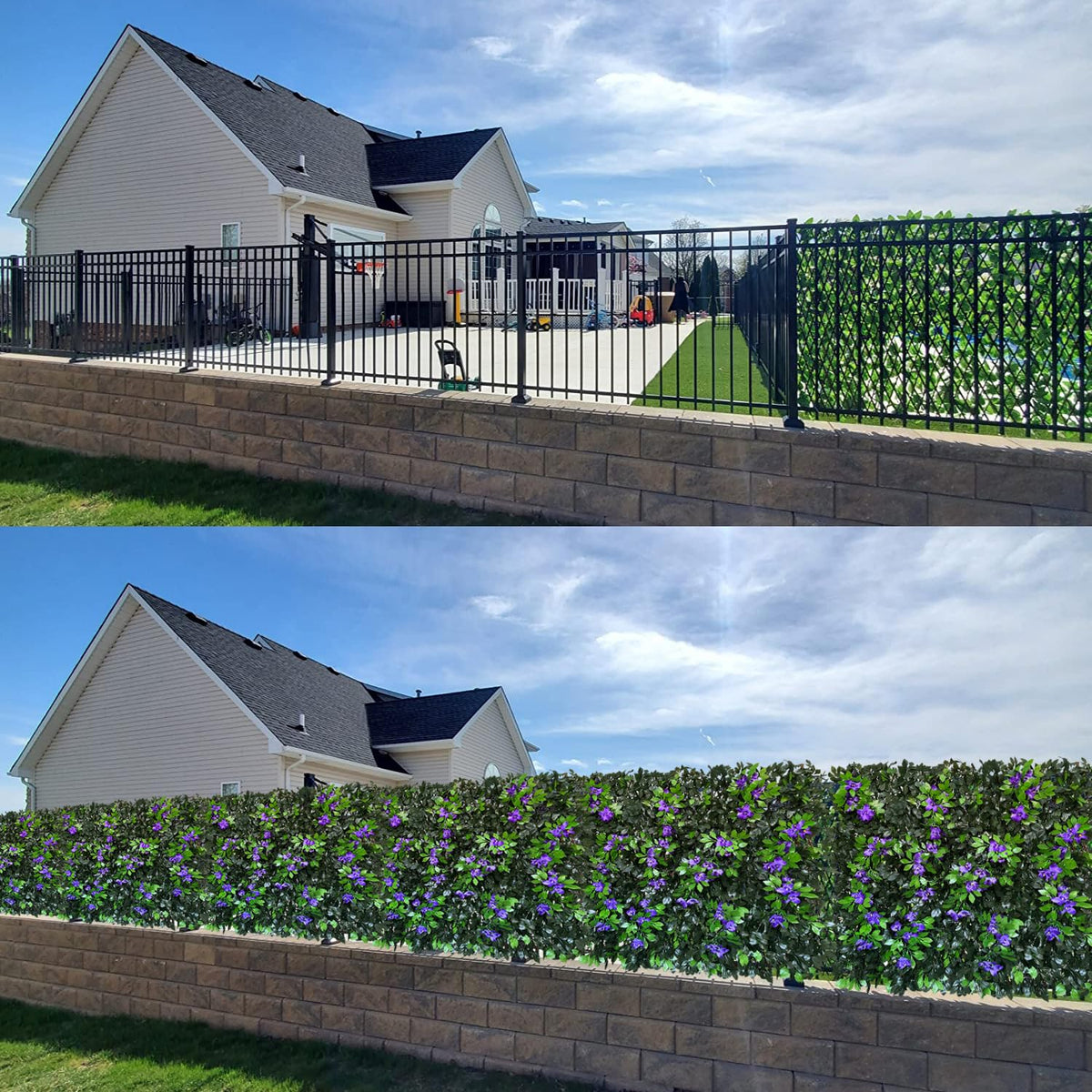 Sumery faux ivy privacy screen blocks some UV while allowing airflow