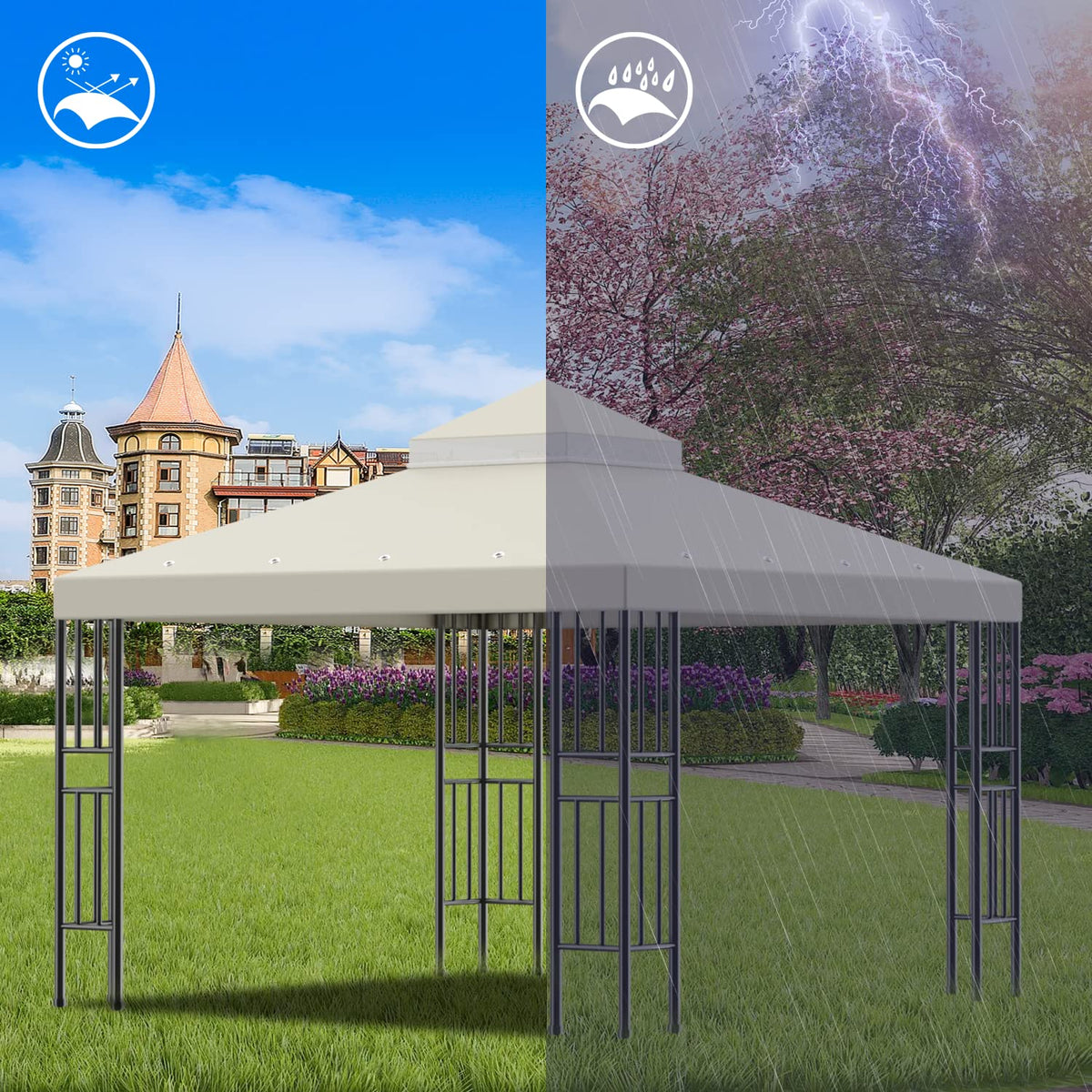 Sumfaller 120x120 base fits most standard gazebos.