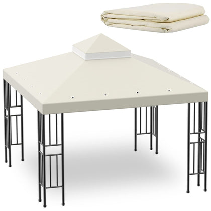 Sumfaller double-tier canopy top beige seen on a gazebo for shade.