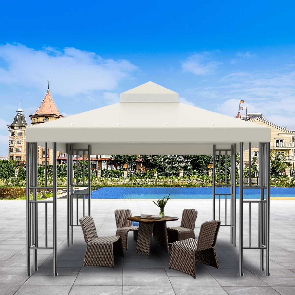 Sumfaller top-tier 36x36 cover adds extra protection and shade.
