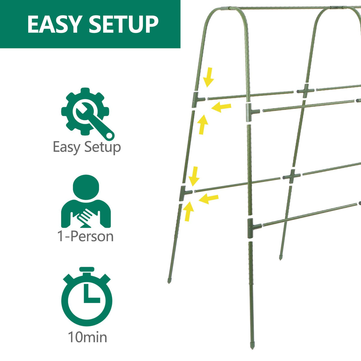 Sumgrow trellis supports beans and tomatoes for a tidy vertical garden.