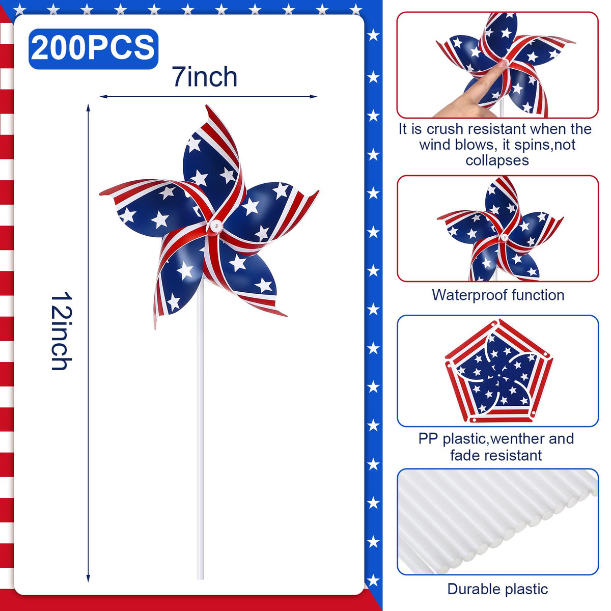 Sumind patriotic pinwheels in a dynamic color trio for outdoor party decor