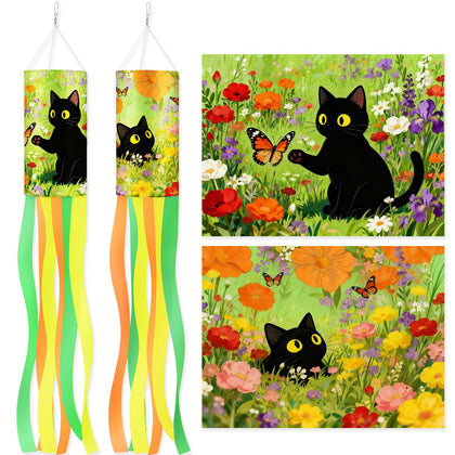 Sumind windsock flag with black cat and flowers adds garden charm.