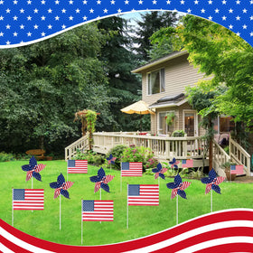 Sumind patriotic windmills catch attention with classic red, white, and blue.