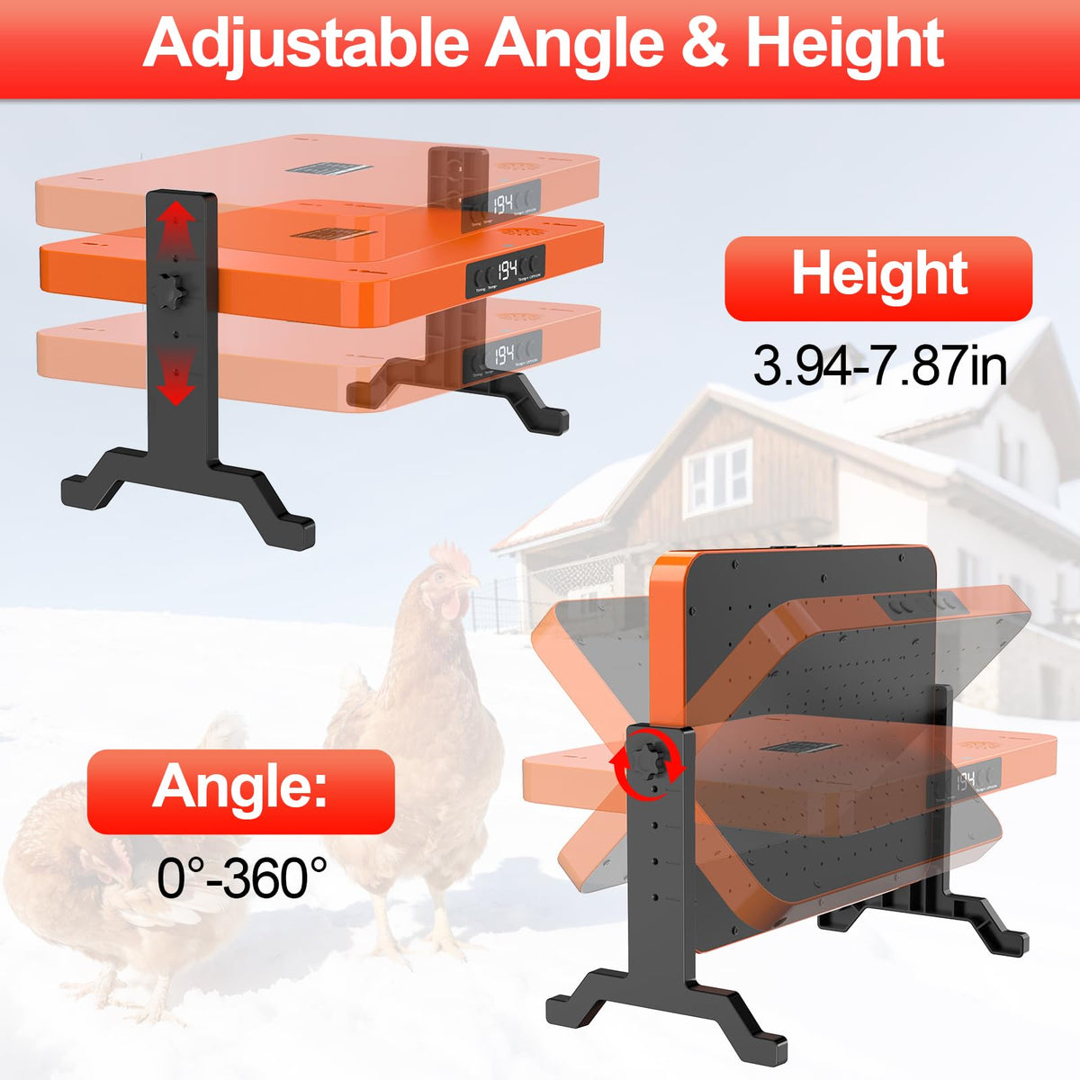 SUMLGT heater supports standing, wall, hanging, and brooder setups.