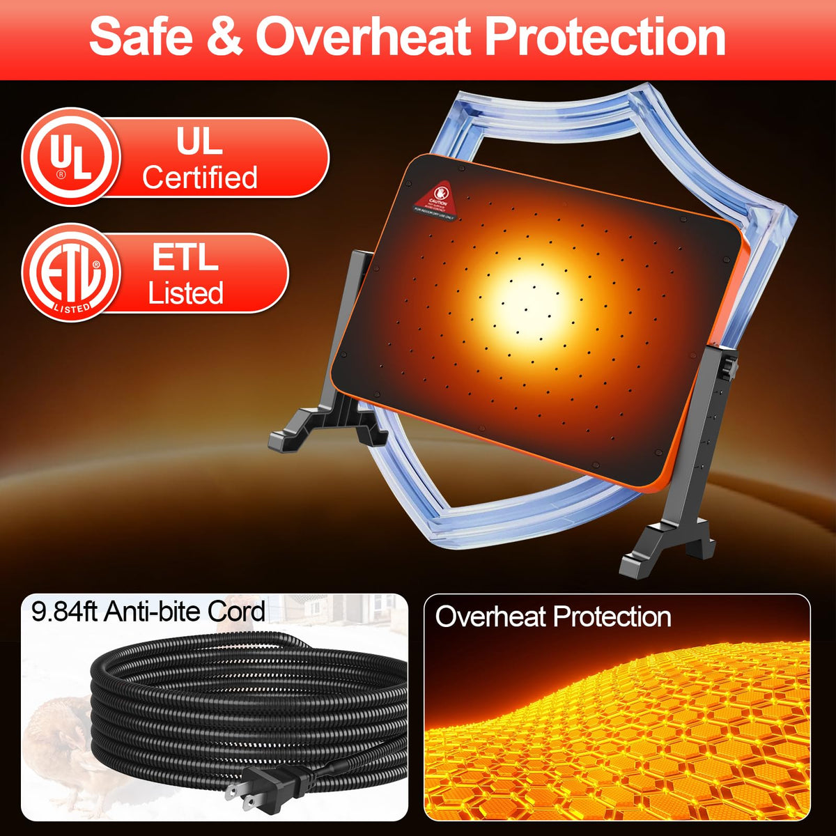 SUMLGT radiant heating plate with overheating protection for safe warmth.