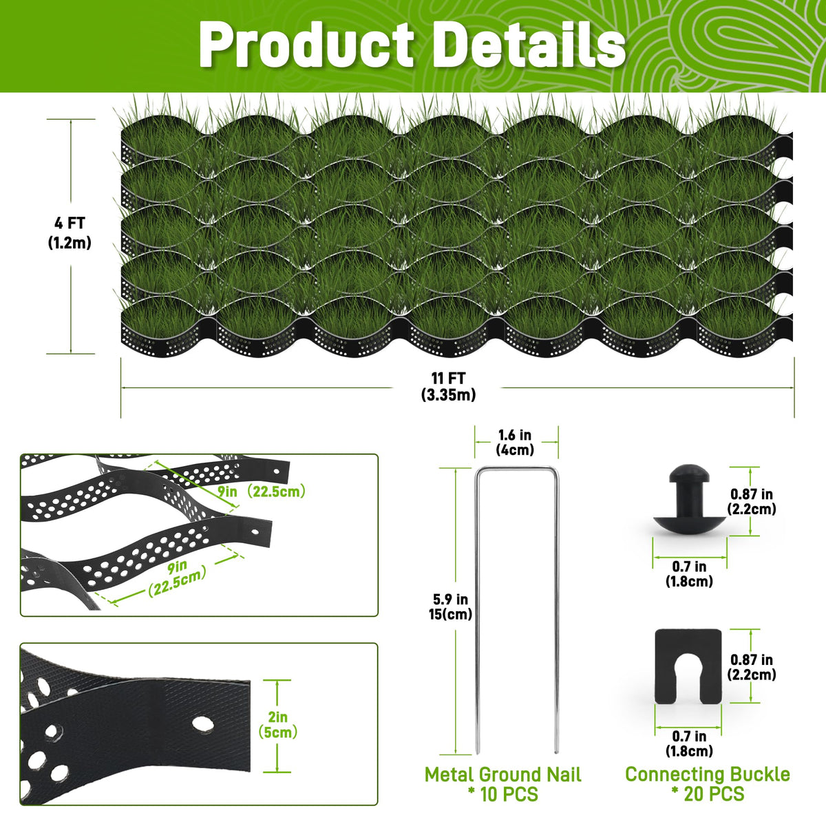 Sumloty stakes and connectors securing gravel grid for stability
