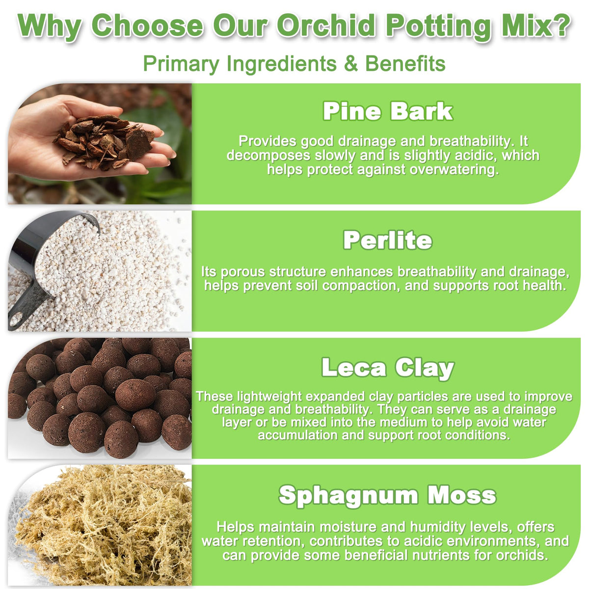 Sumloty orchid bark mix with LECA clay granules for excellent drainage and root oxygenation.