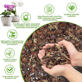 Sumloty orchid bark mix includes sphagnum moss for moisture retention during dry periods.