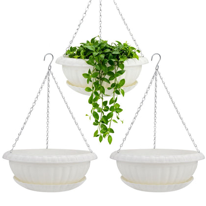 Summer Flower 3-pack hanging planters in white offer a premium, lightweight look.