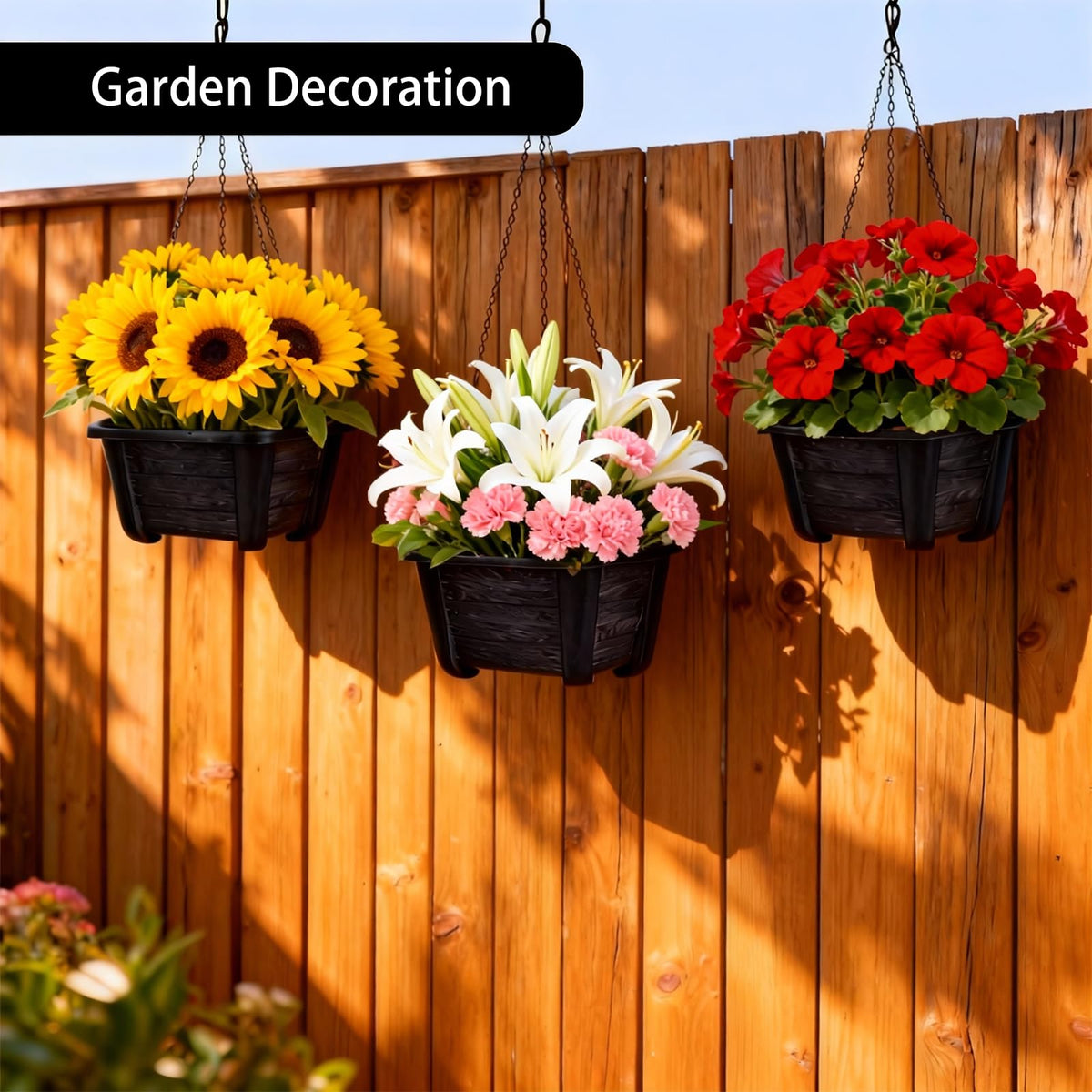 Summer Flower planter with removable drainage plug for indoor-outdoor use.