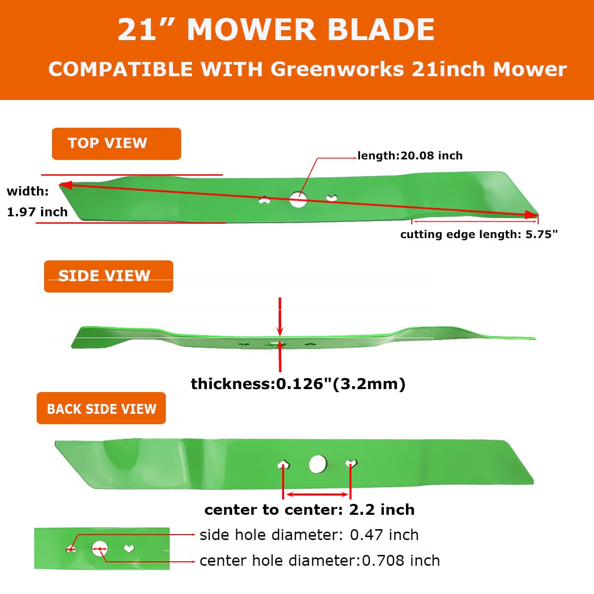 SummerCool 21-inch blade dimensions offer wide cutting coverage.