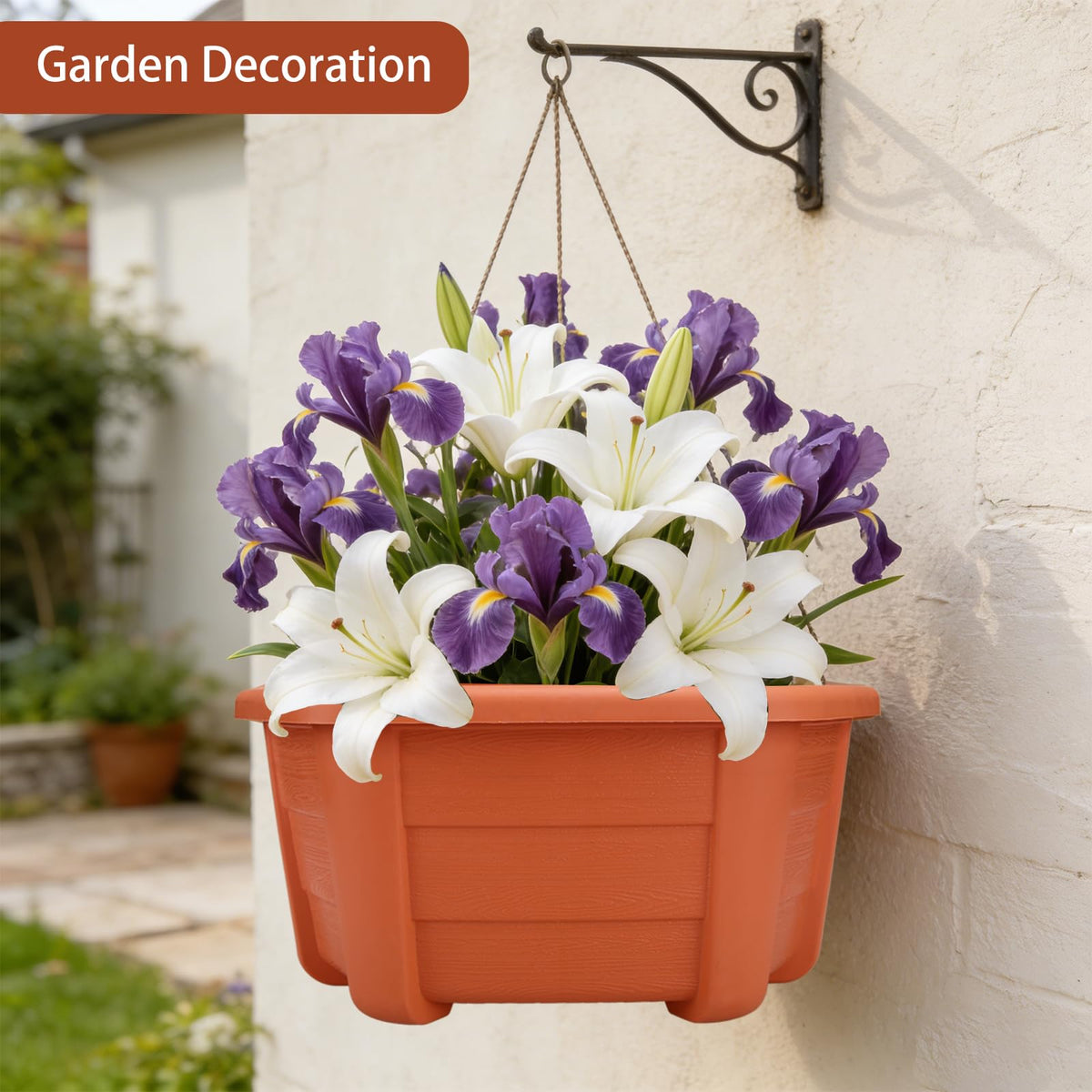 Summer Flower planters with strong hooks for easy railing mounting.