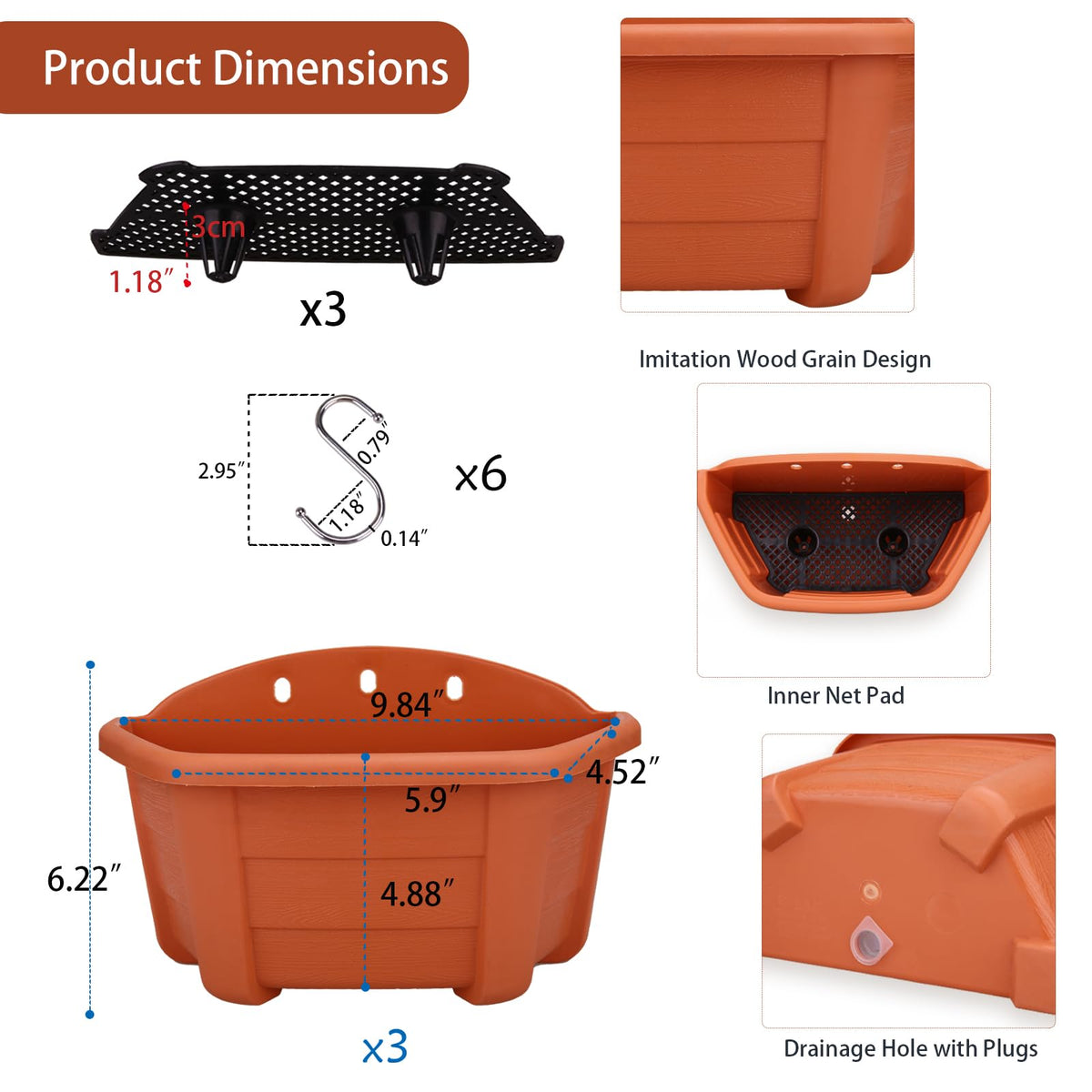 Summer Flower window box 9.84 inch for versatile indoor and outdoor planting.
