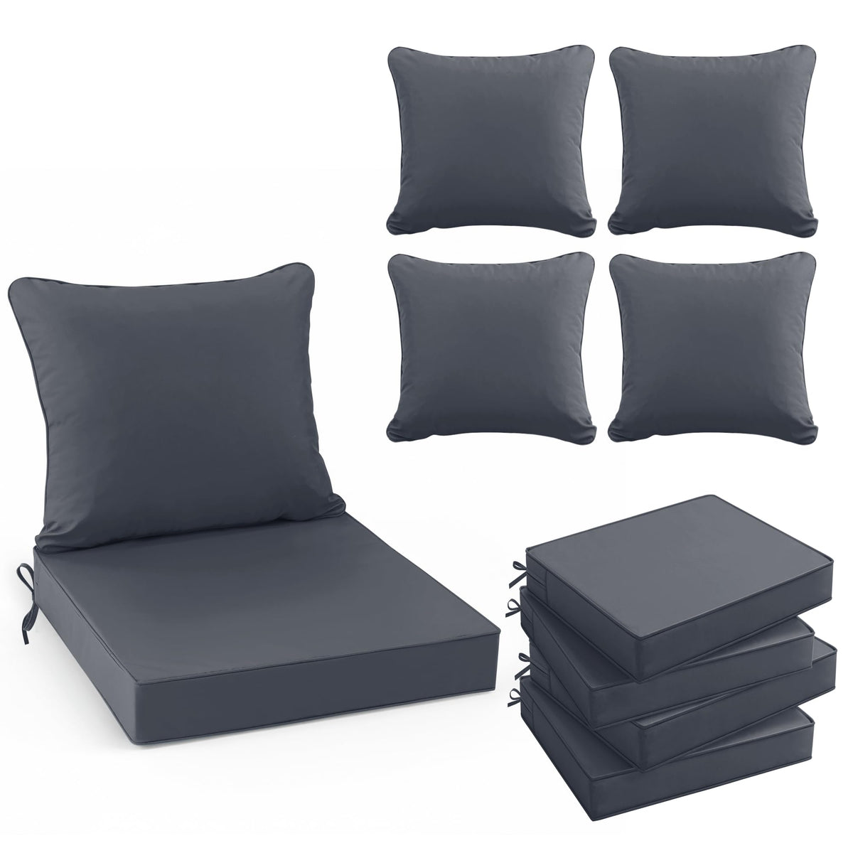 Summsun backrest pillow in dark grey provides plush support for outdoor seating.
