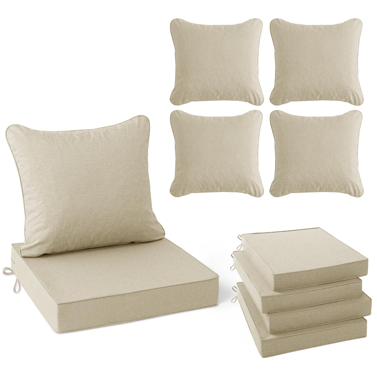 Summsun beige patio chair cushion seat close-up highlighting water-repellent outer fabric for outdoor use