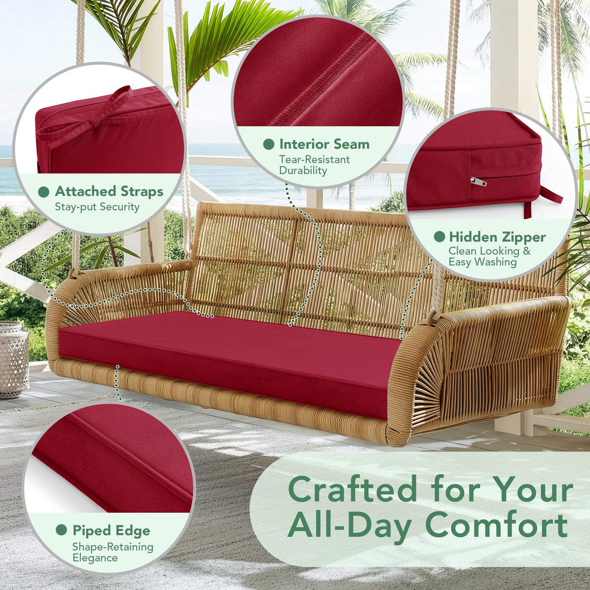 Summsun bench cushion with 3-inch thickness for added comfort
