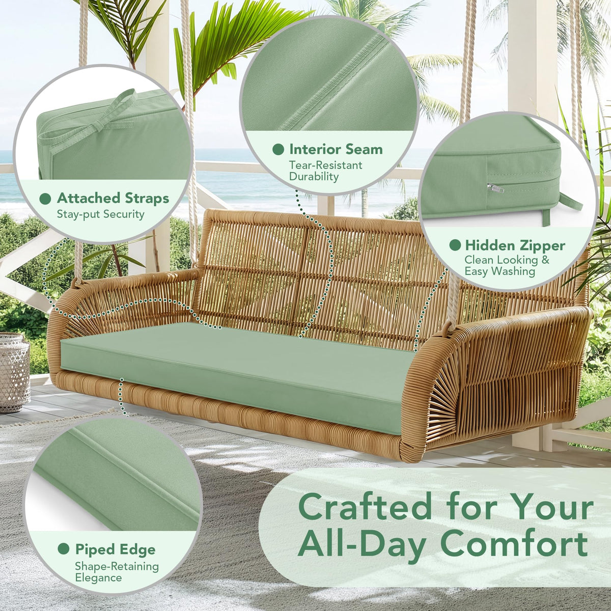 Summsun bench cushion with removable cover for easy cleaning.
