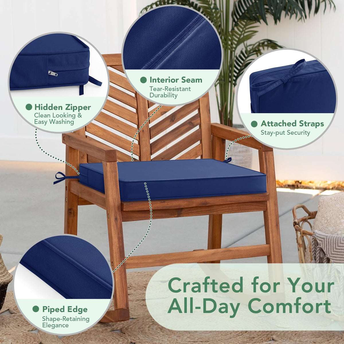 Summsun cushions with adjustable straps keep pads securely in place.