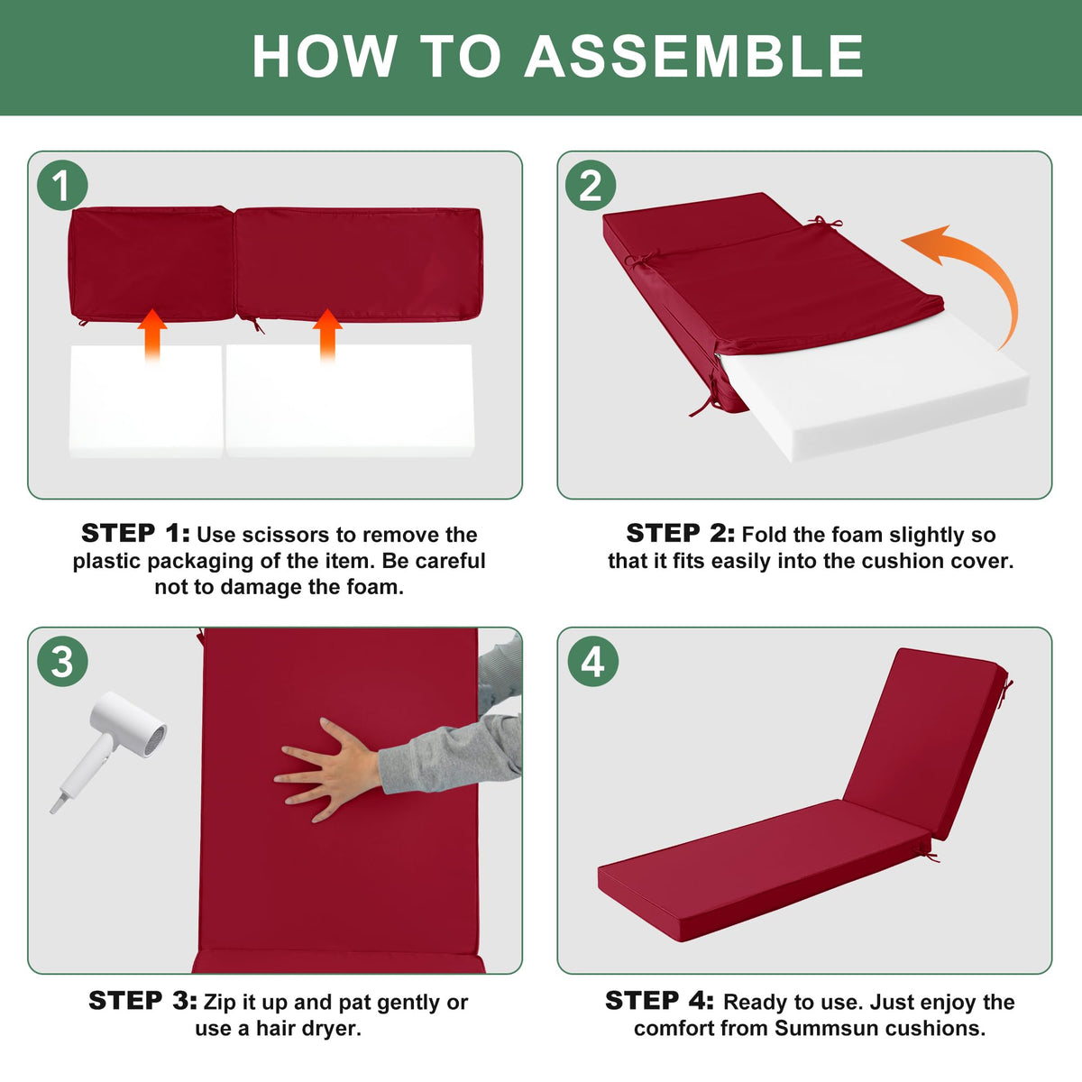 Summsun easy-assembly cushions set up without tools