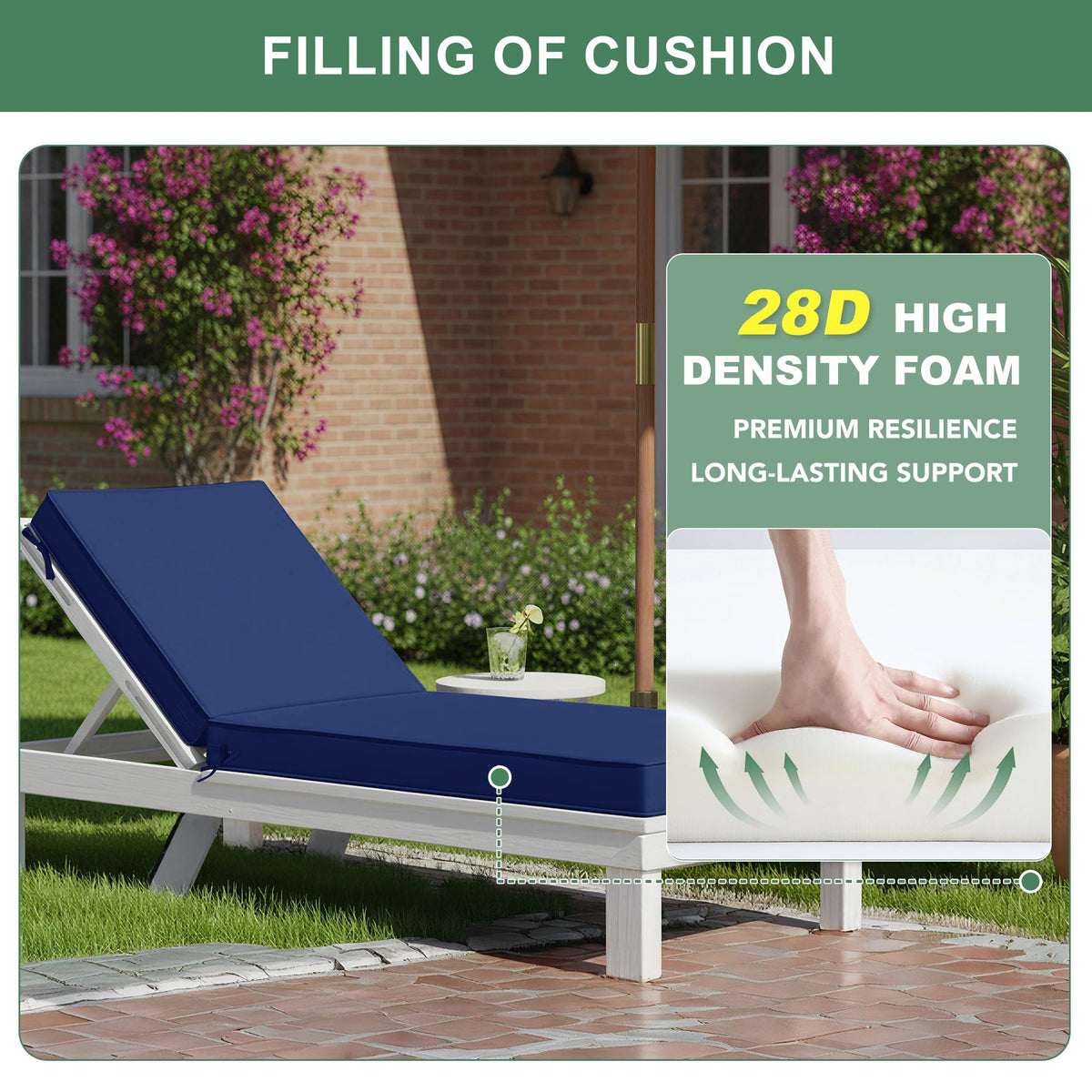 Summsun navy cushion with removable cover ready for washing.